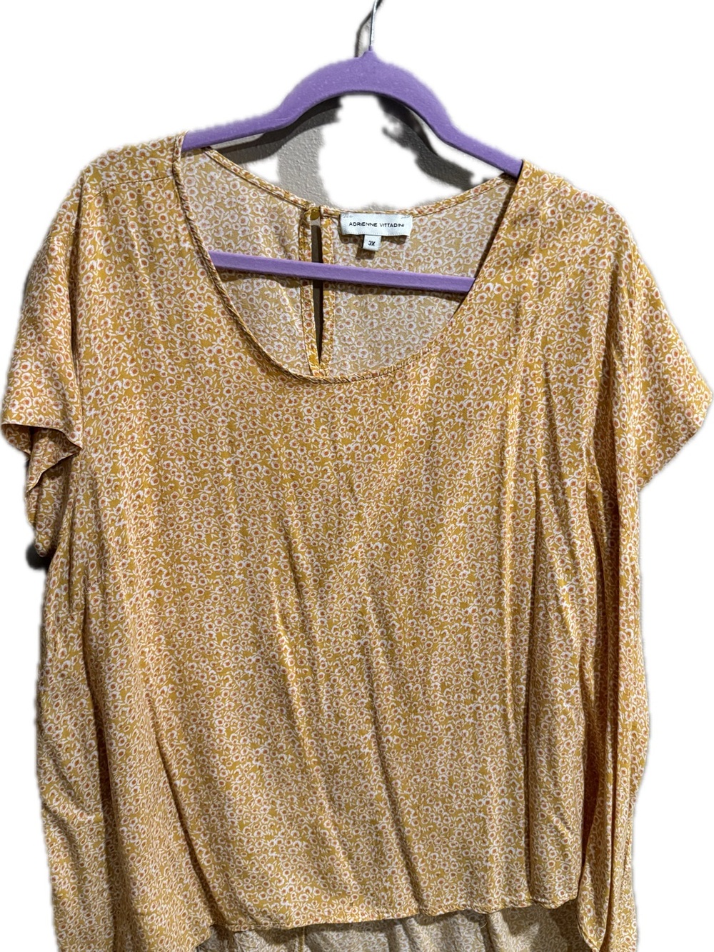 Adrienne Vittadini Mustard Floral Scoop Neck Blouse